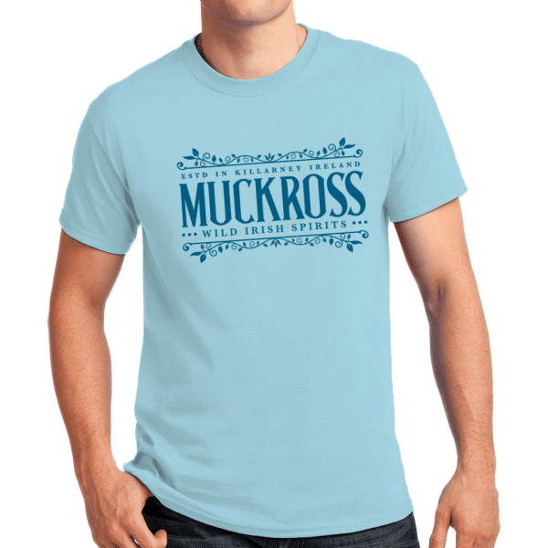 Muckross Irish Gin T-Shirt Front Light Blue
